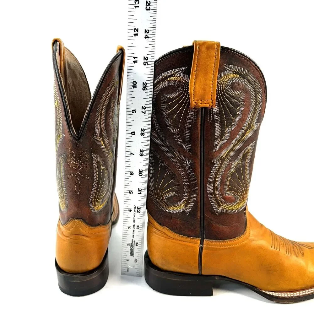 Stetson Handmade Butterscotch Leather Square Toe Cowboy/Western Boots Womans 6